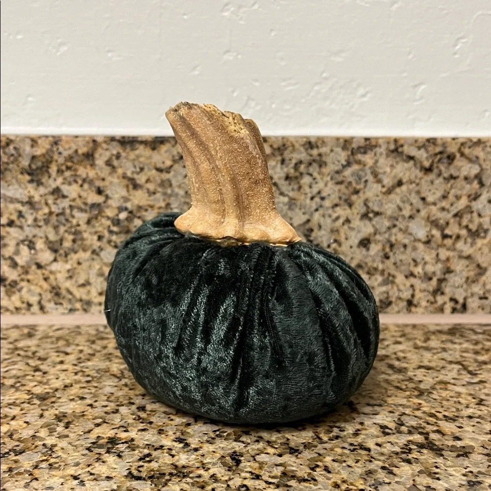 Elegant Velveteen Pumpkin Decor in Dark Green